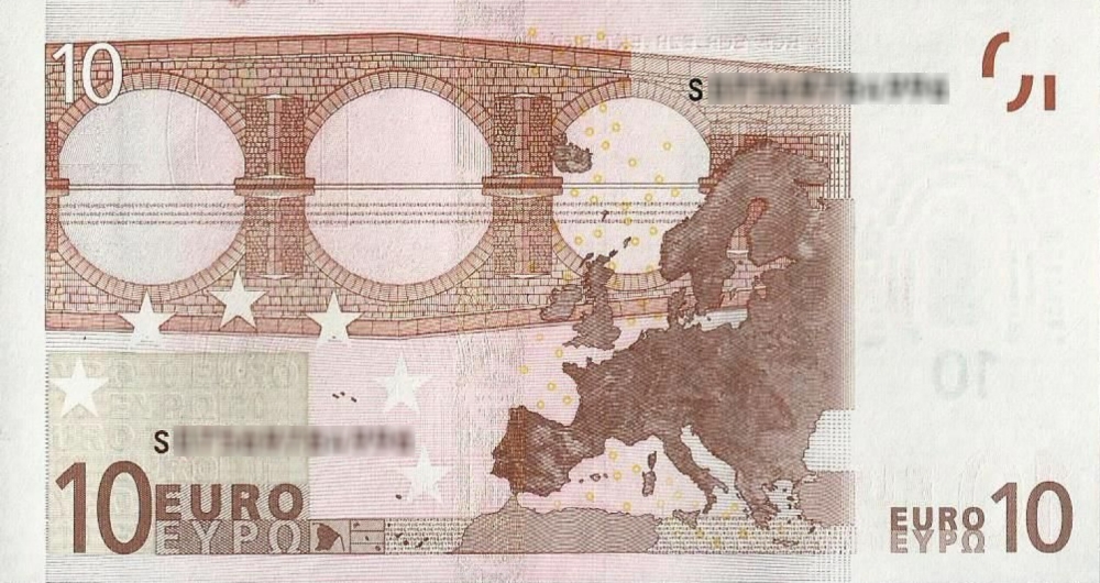 Détail du billet de 10 € 2002 Italie