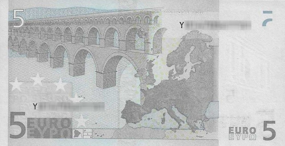 Détail du billet de 5 € 2002 Grèce